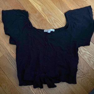 Black Flutter Sleeve Tie Front Top